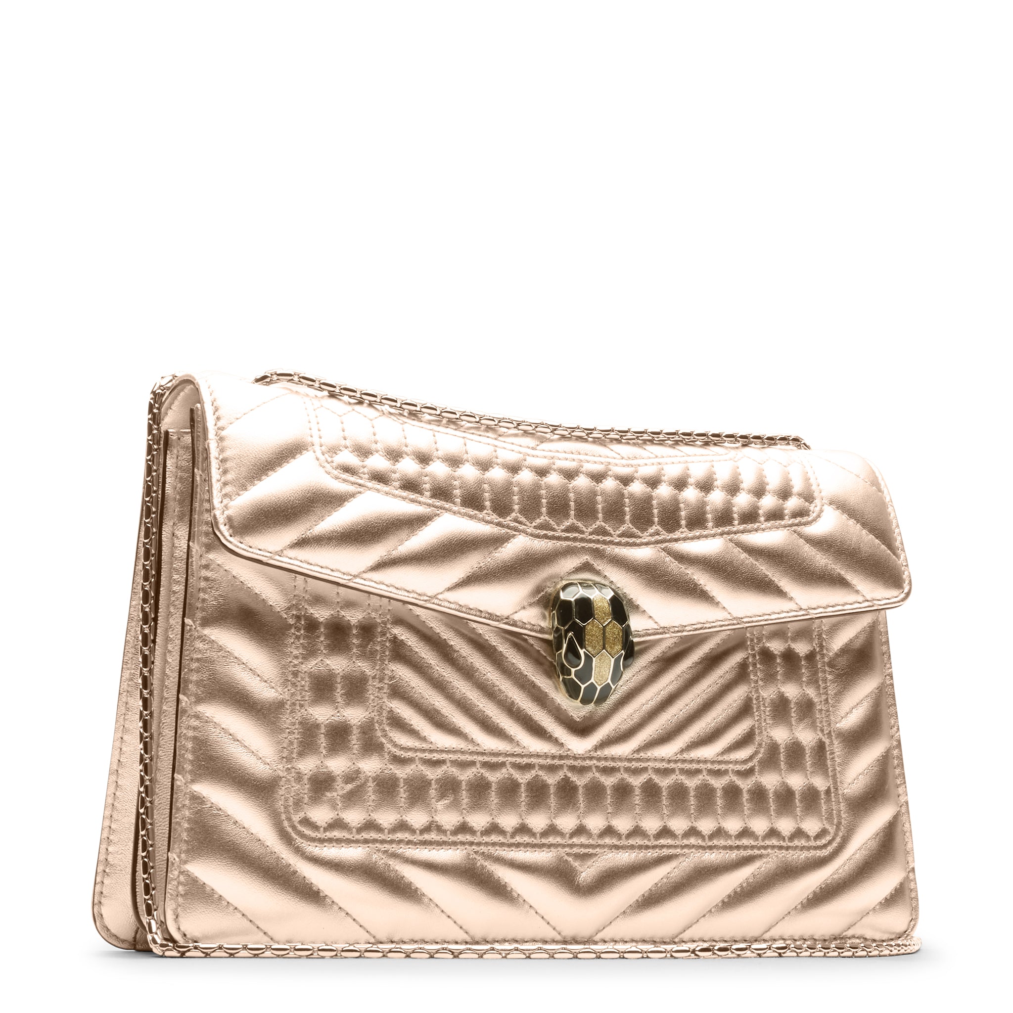 Side view of bvlgari serpenti nappa leather bag gold sea-002-0521s